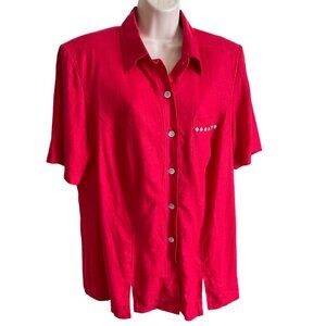 Vintage DressBarn Woman Red Linen Blouse Shoulder Pads Plus 16W u